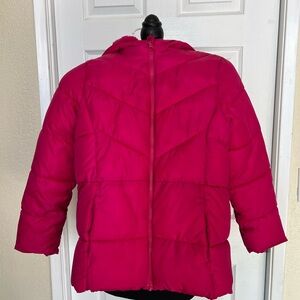 WONDER NATION Girl’s L pink faux fur water resistant hooded puffer snow jacket.